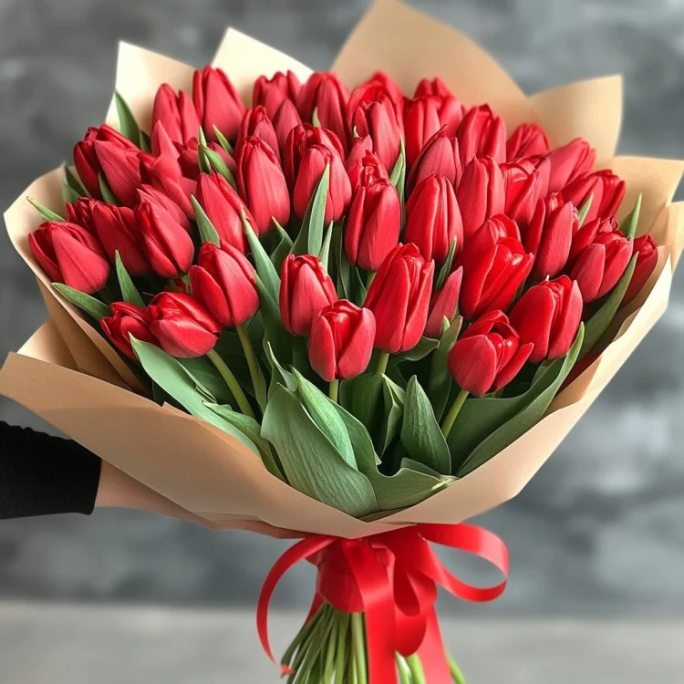 Букет 39 красных тюльпанов